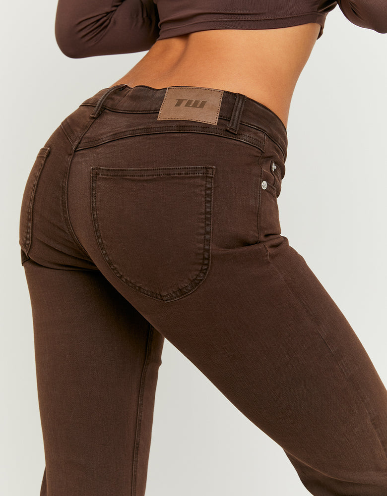 Ladies Brown Low Waist Bootcut Trousers-Back Pocket View