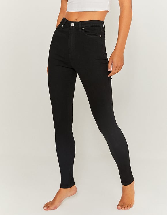 Ladies High Waist Black Skinny Trousers-Front View
