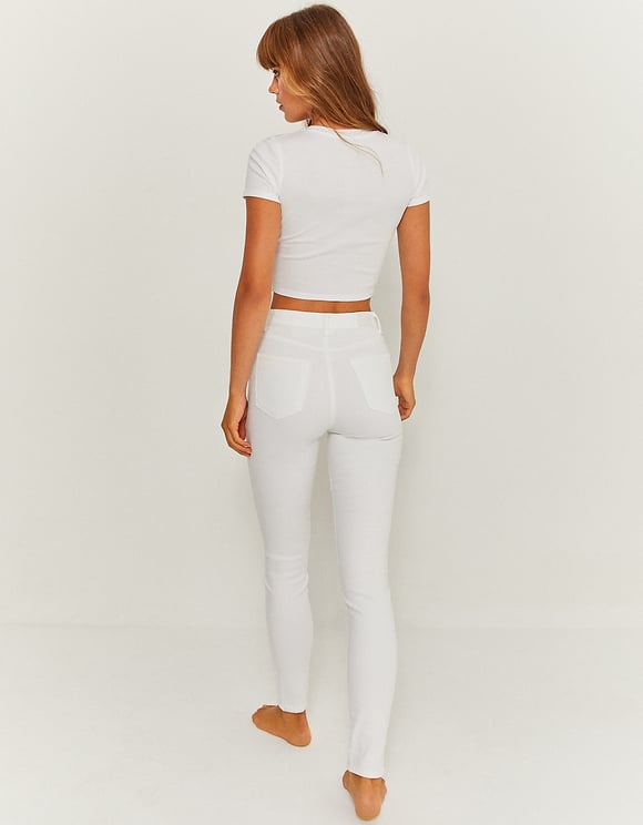 Ladies High Waisted White Skinny Pants-Model Back View