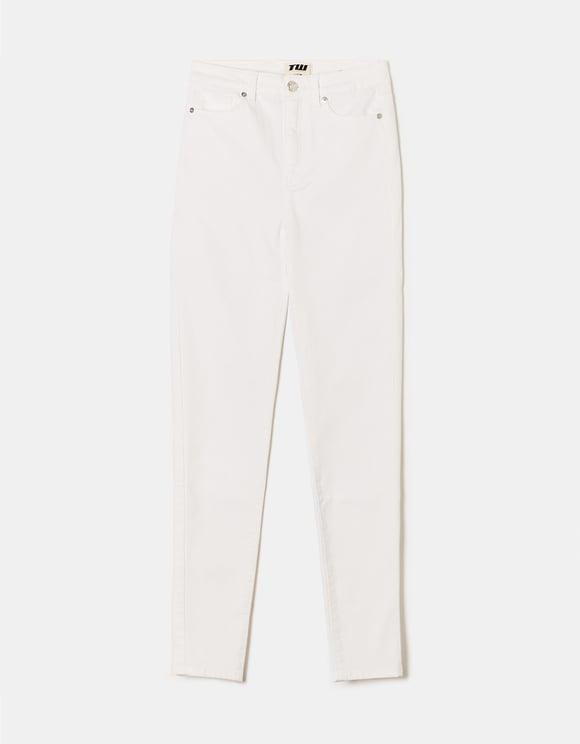 Ladies High Waisted White Skinny Pants-Front View