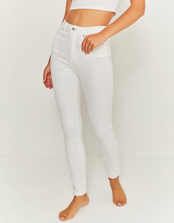 Ladies High Waisted White Skinny Pants-Front View