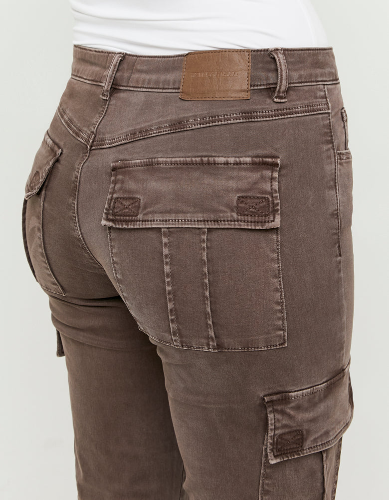 Ladies Brown Bootcut Cargo Trousers-Back Pocket View