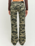 Folded view of the camouflage bootcut cargo trousers