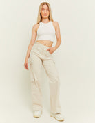 Tally Weijl Off White High Waist Wide Leg Trousers WHITE model front view