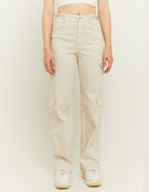 Tally Weijl Off White High Waist Wide Leg Trousers WHITE front view