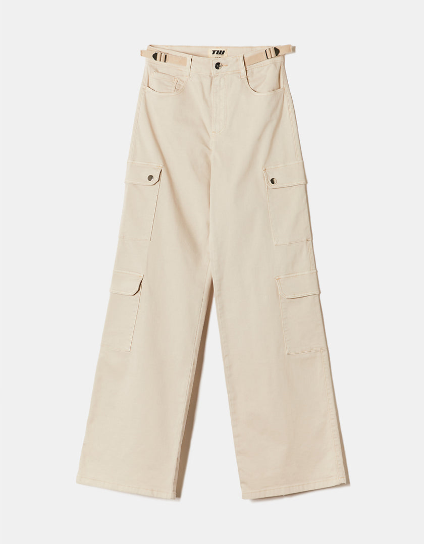 Tally Weijl Off White High Waist Wide Leg Trousers WHITE model back view