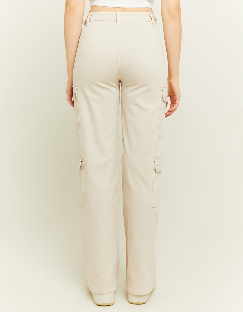 Ladies Off White High Waist Wide Leg Trousers-Back View