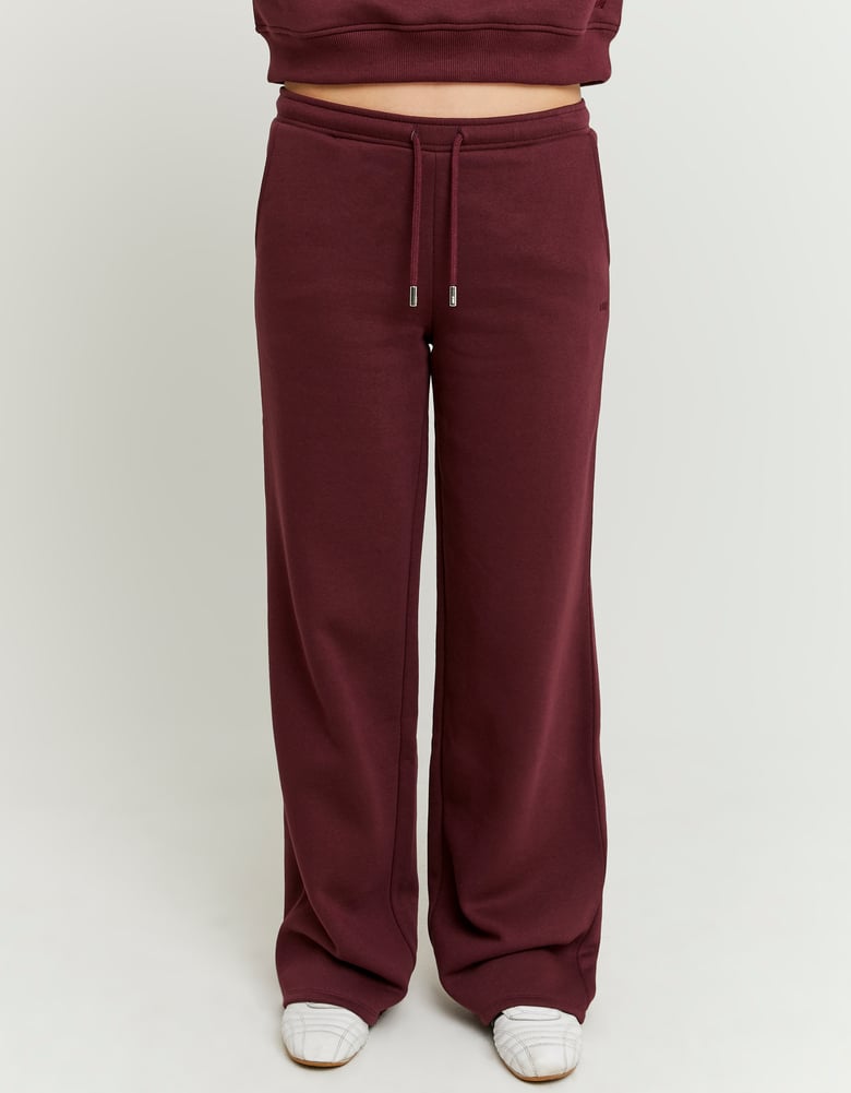 Ladies Burgundy Jogging Pants-Closer View of the Front
