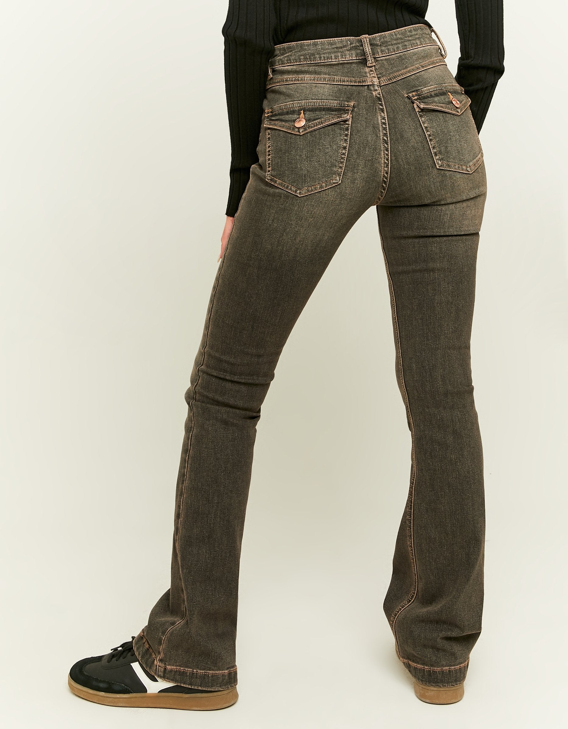 Ladies Mid Waist Black Bootcut Jeans-Model Back View