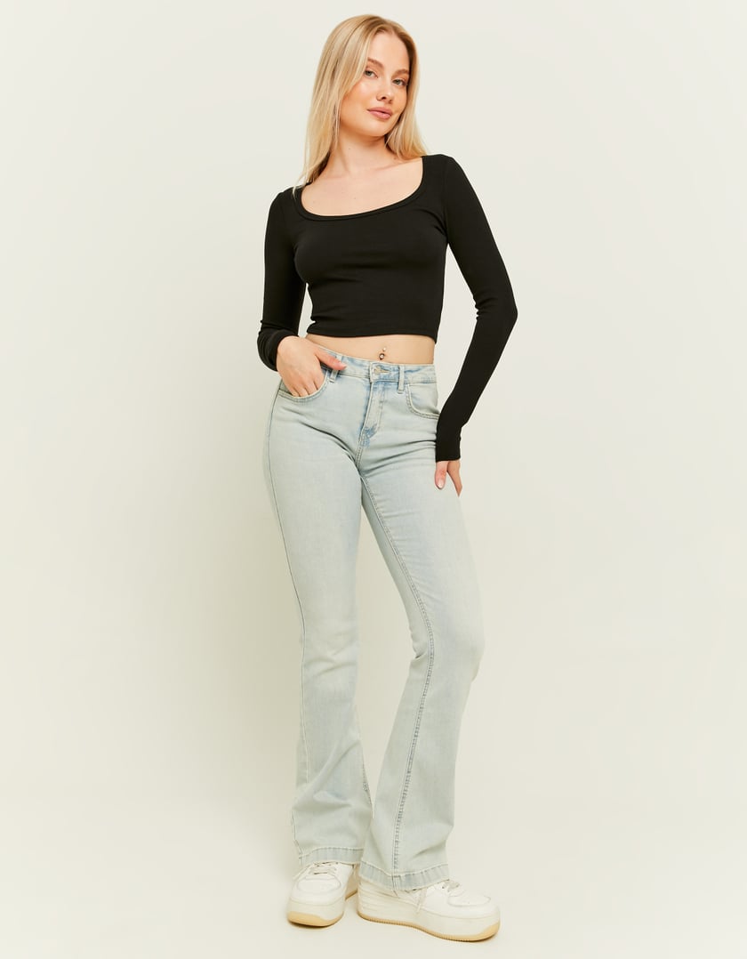 Ladies Mid Waist Bootcut Jeans-Model Full Front View