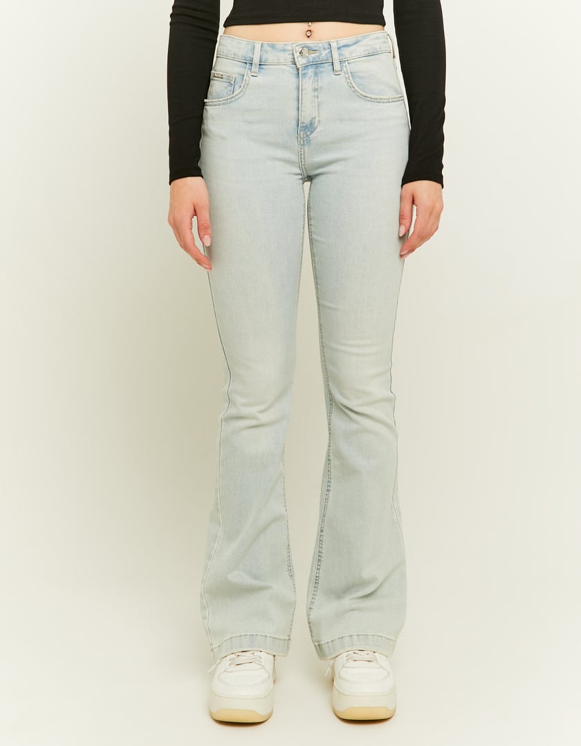 Ladies Mid Waist Bootcut Jeans-Model Front View