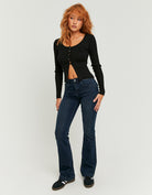 Tally Weijl Mid Waist Bootcut Jeans - Dark Blue Blue model front view