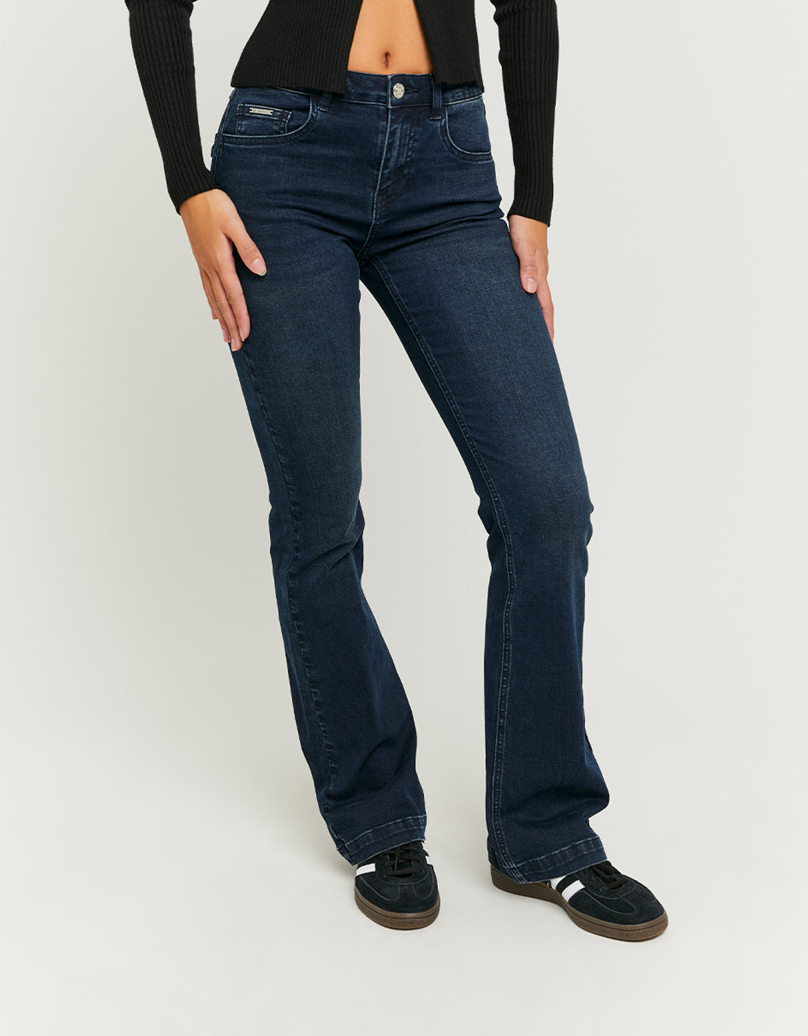 Tally Weijl Mid Waist Bootcut Jeans - Dark Blue Blue front view
