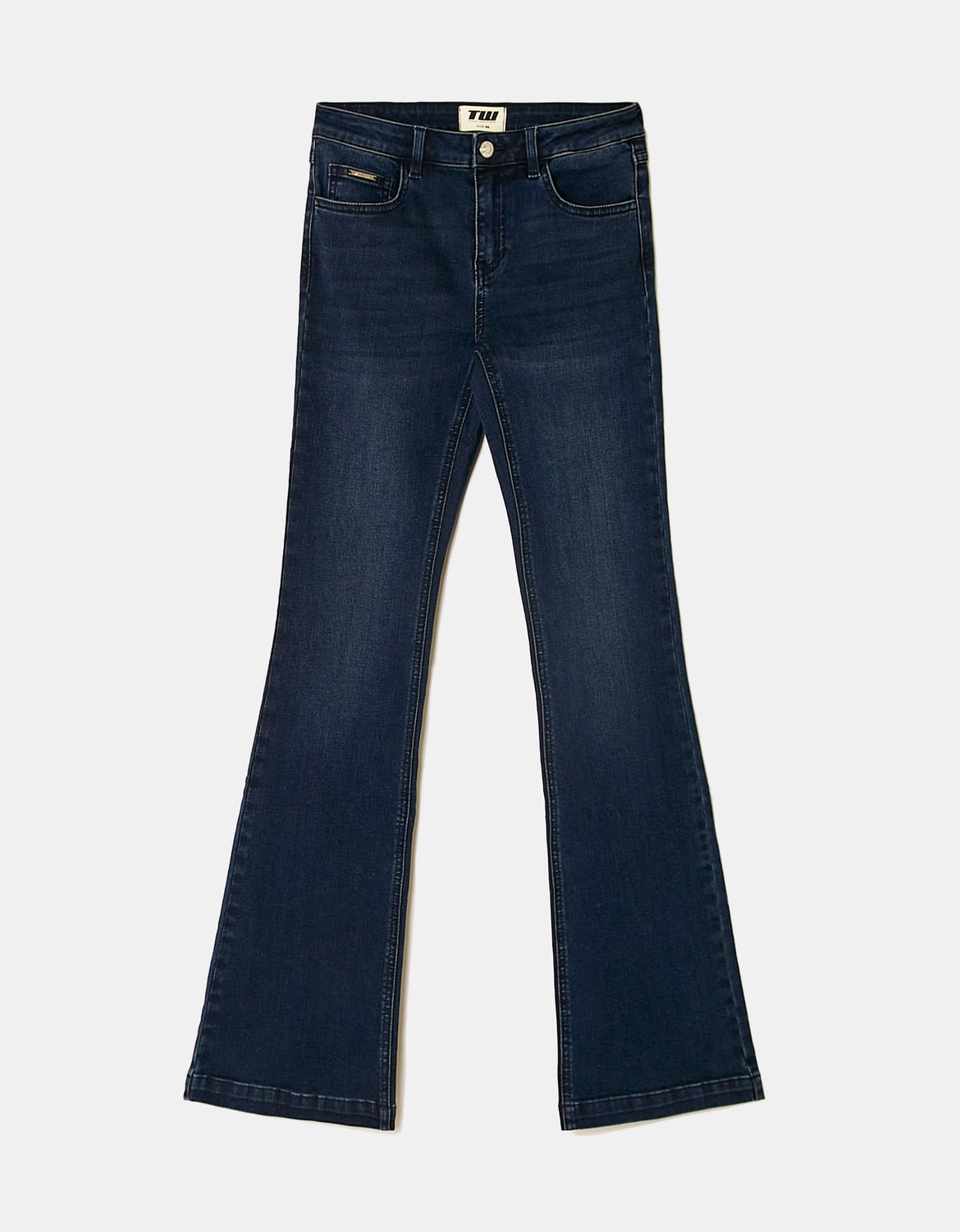 Ladies Mid Waist Bootcut Jeans - Dark Blue-Ghost Front View