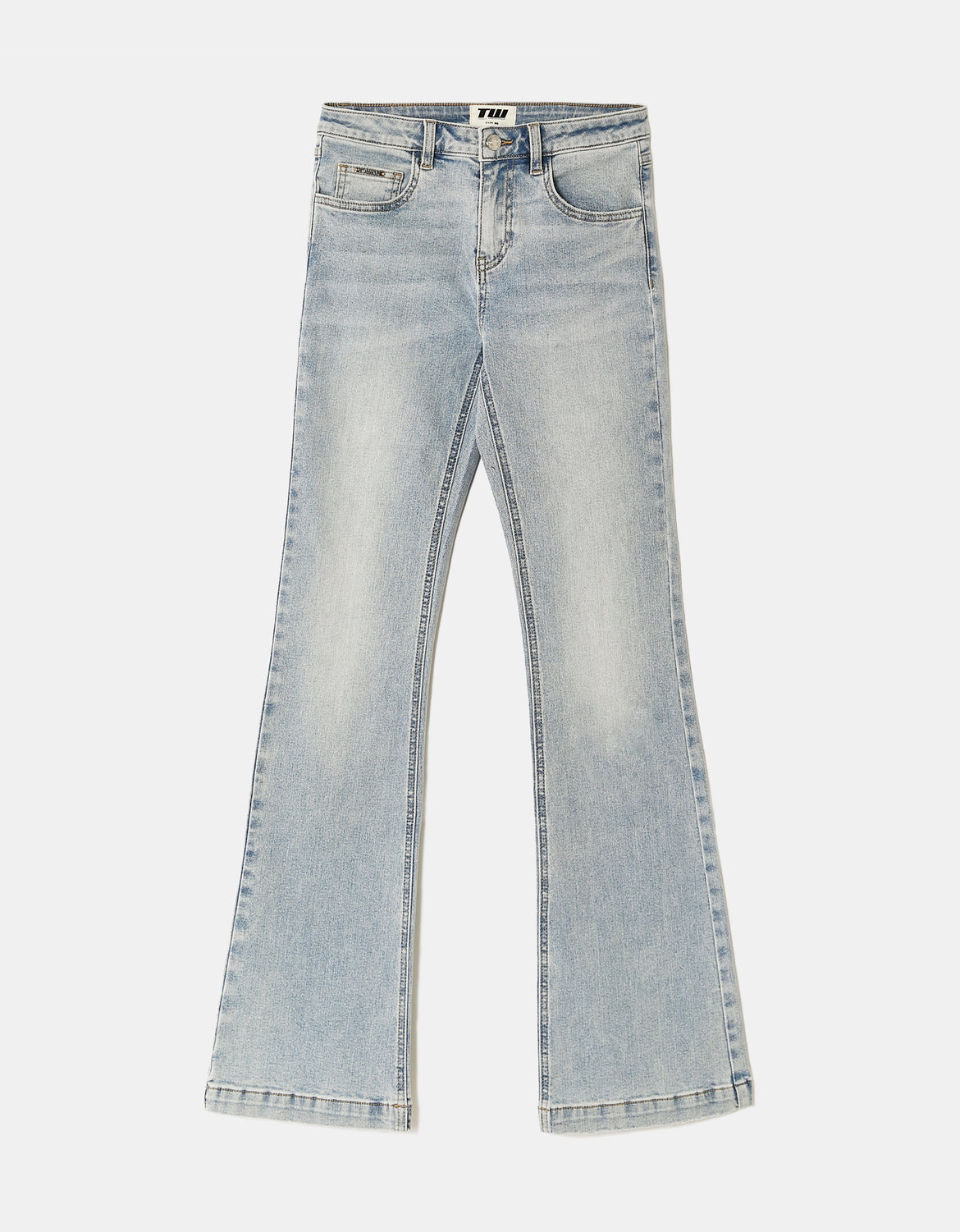 Ladies Bootcut Mid Waist Jeans - Blue-Ghost Front View