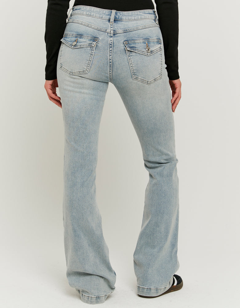 Ladies Bootcut Mid Waist Jeans - Blue-Model Back Full View
