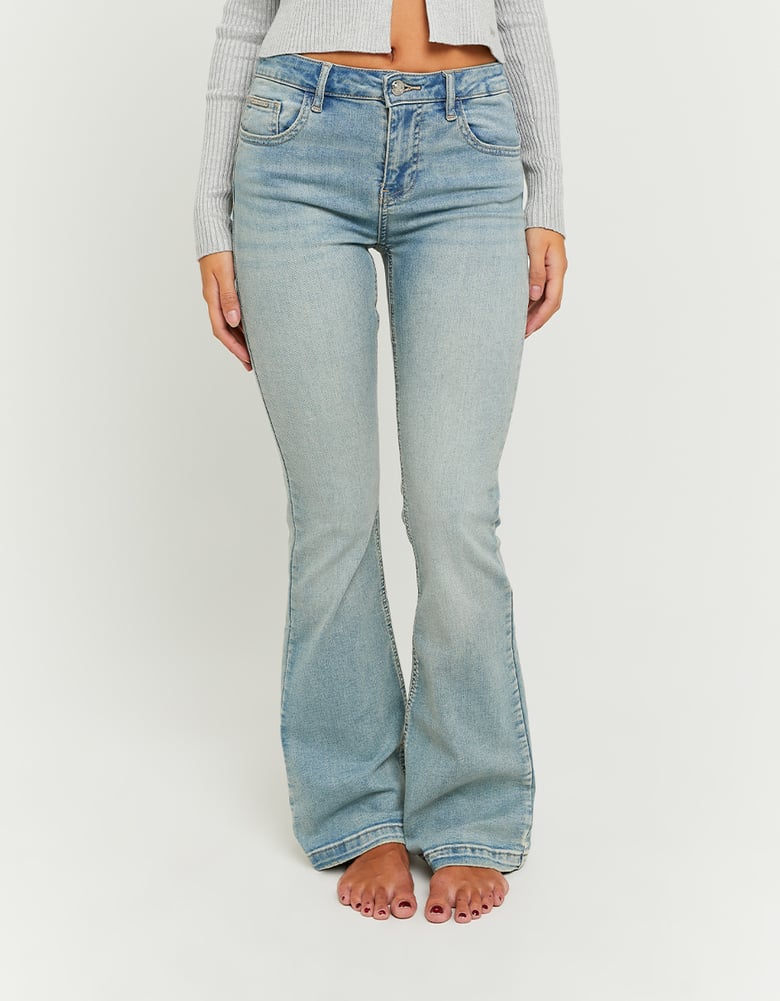 Ladies Mid Waist Bootcut Blue Jeans-Closer View of the Jeans