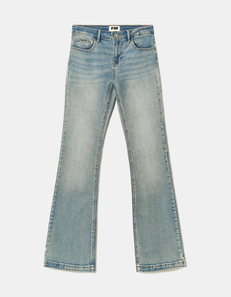 Ladies Mid Waist Bootcut Blue Jeans-Ghost Front View