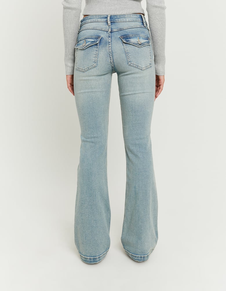 Ladies Mid Waist Bootcut Blue Jeans-Full Length Back View