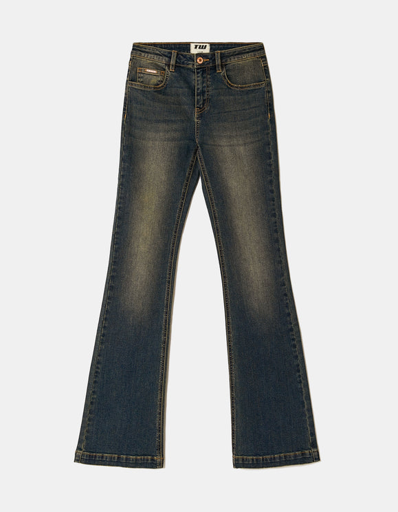 Tally Weijl blue mid waist bootcut jeans, front view