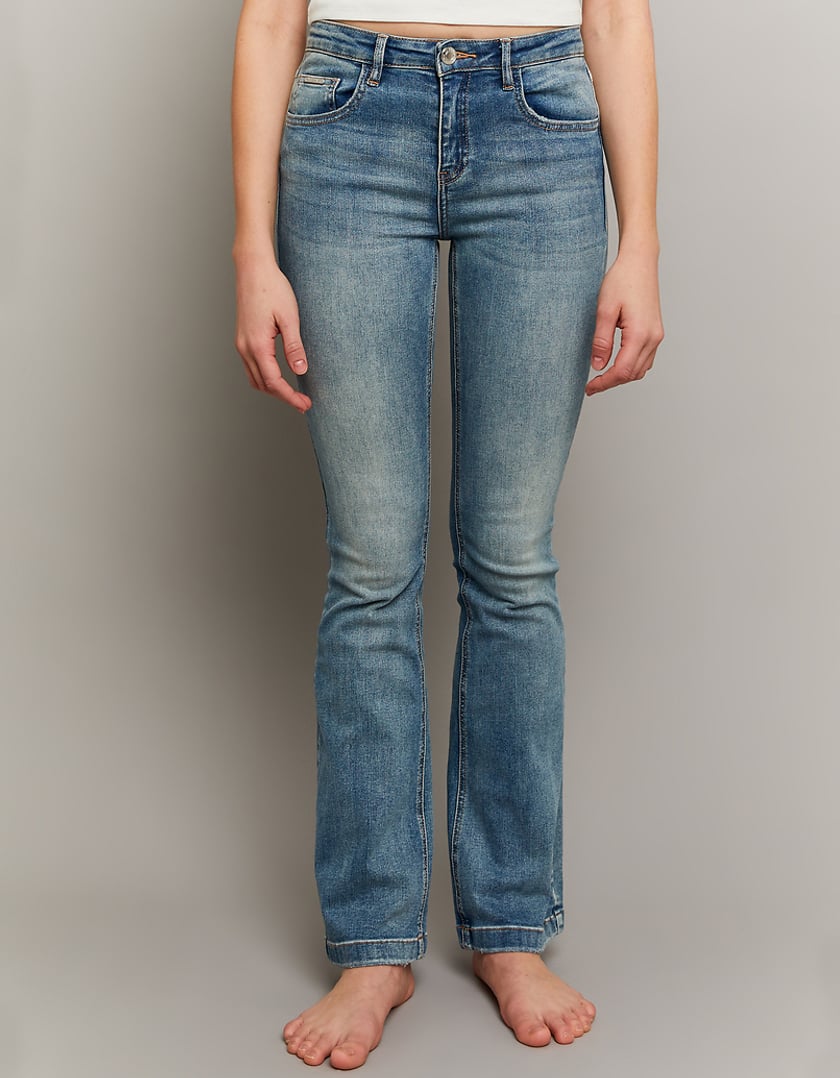 Ladies Mid Waist Bootcut Jeans-Model Front View