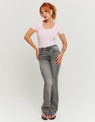 Tally Weijl Grey Mid-Waist Bootcut Jeans Grey model front view