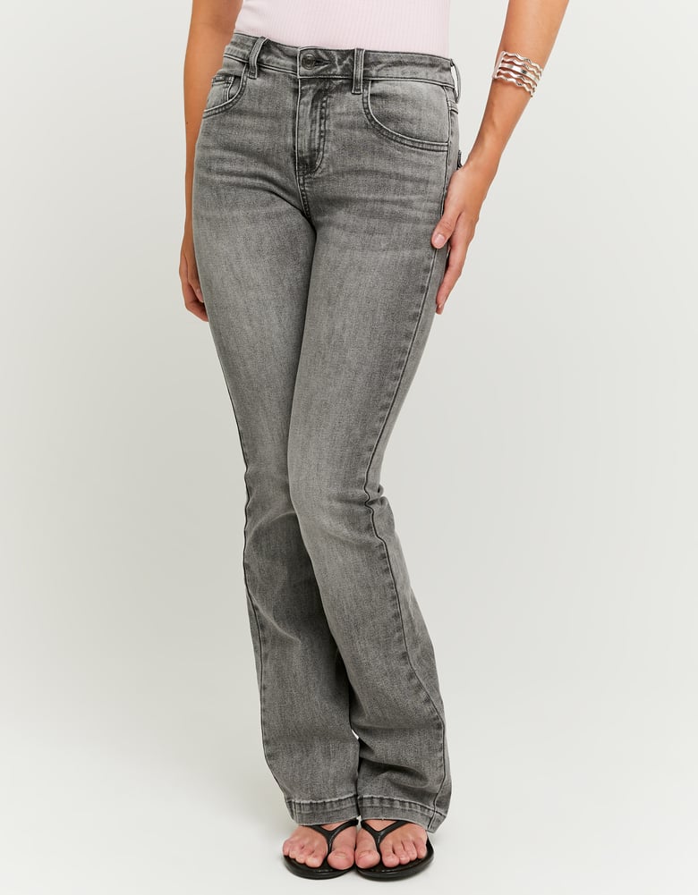 Ladies Grey Mid-Waist Bootcut Jeans-Closer view of the Front