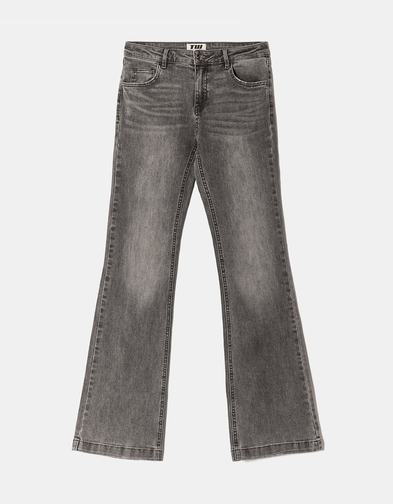 Ladies Grey Mid-Waist Bootcut Jeans-Ghost Front View