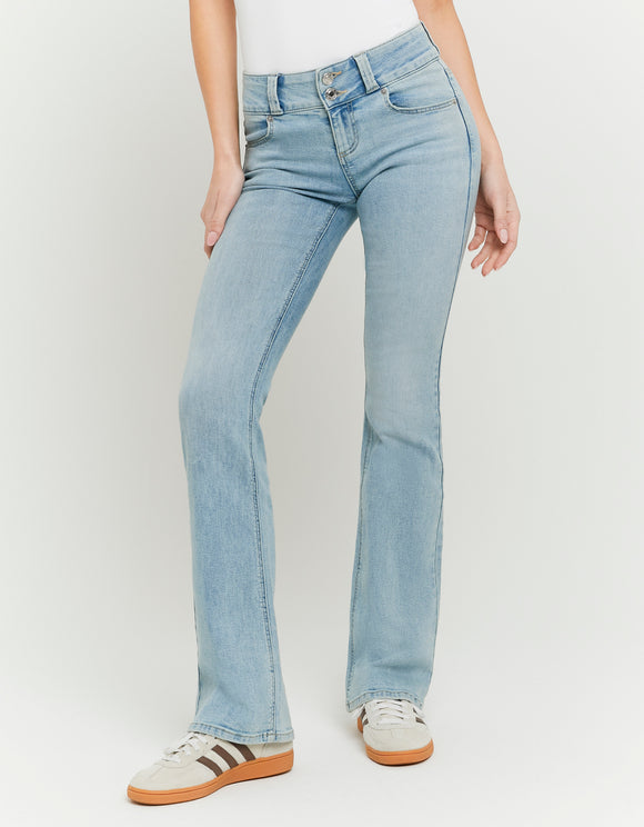 Tally Weijl blue low waist bootcut jeans front detail view
