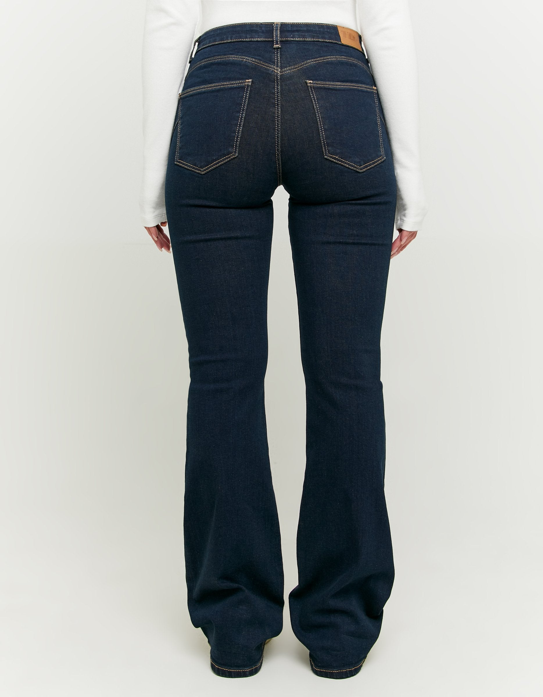 Ladies Mid Waist Push Up Flare Jeans-Back View