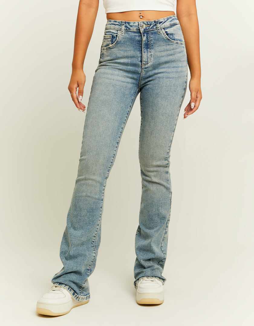 Ladies Light-Washed Push-Up Flare Jeans-Front View