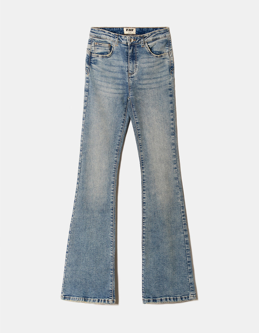 Ladies Light-Washed Push-Up Flare Jeans-Ghost Front View