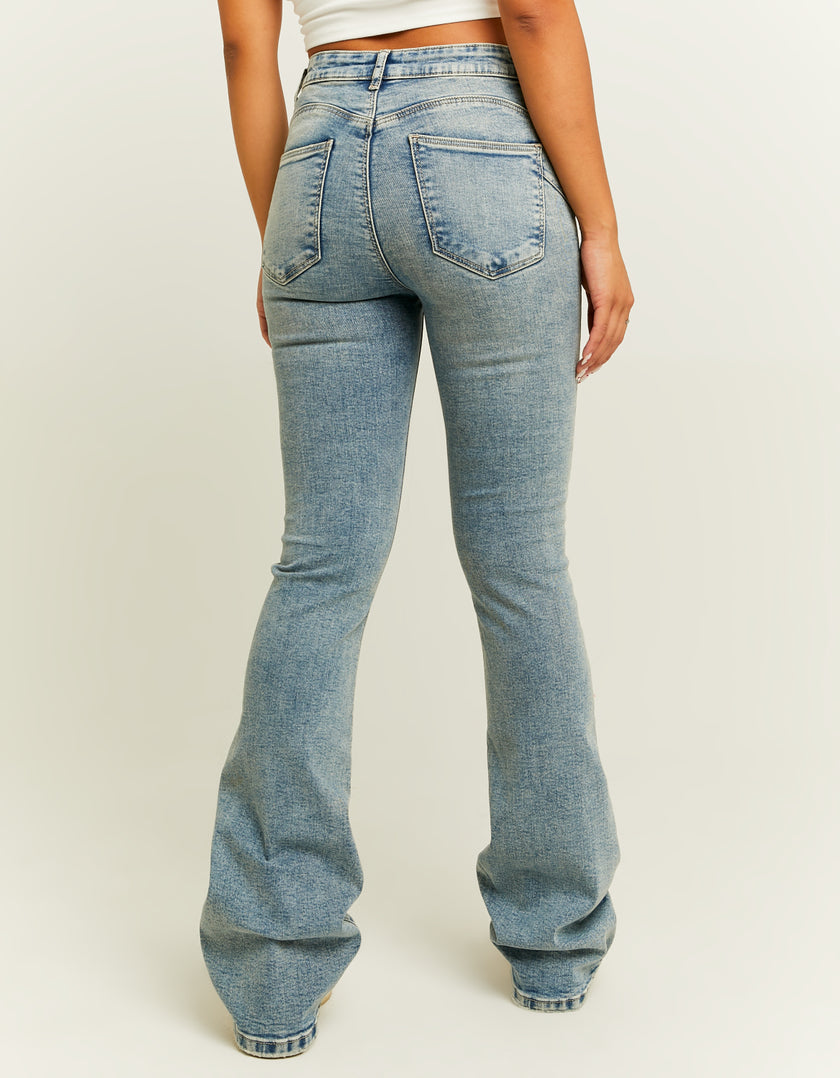 Ladies Light-Washed Push-Up Flare Jeans-Model Back View