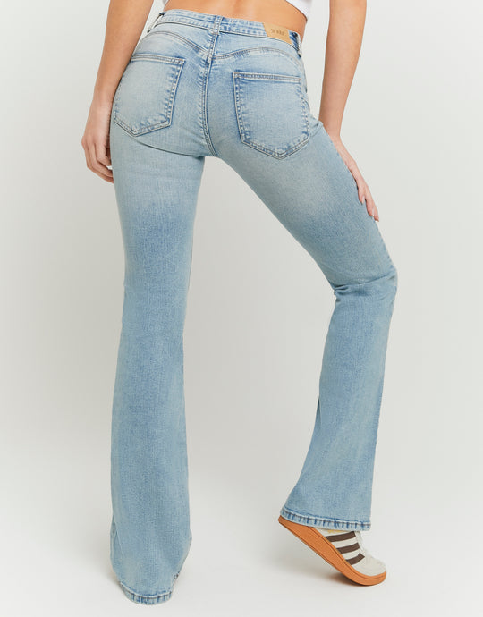 Ladies Blue Mid Waist Flare Jeans-Full Back View