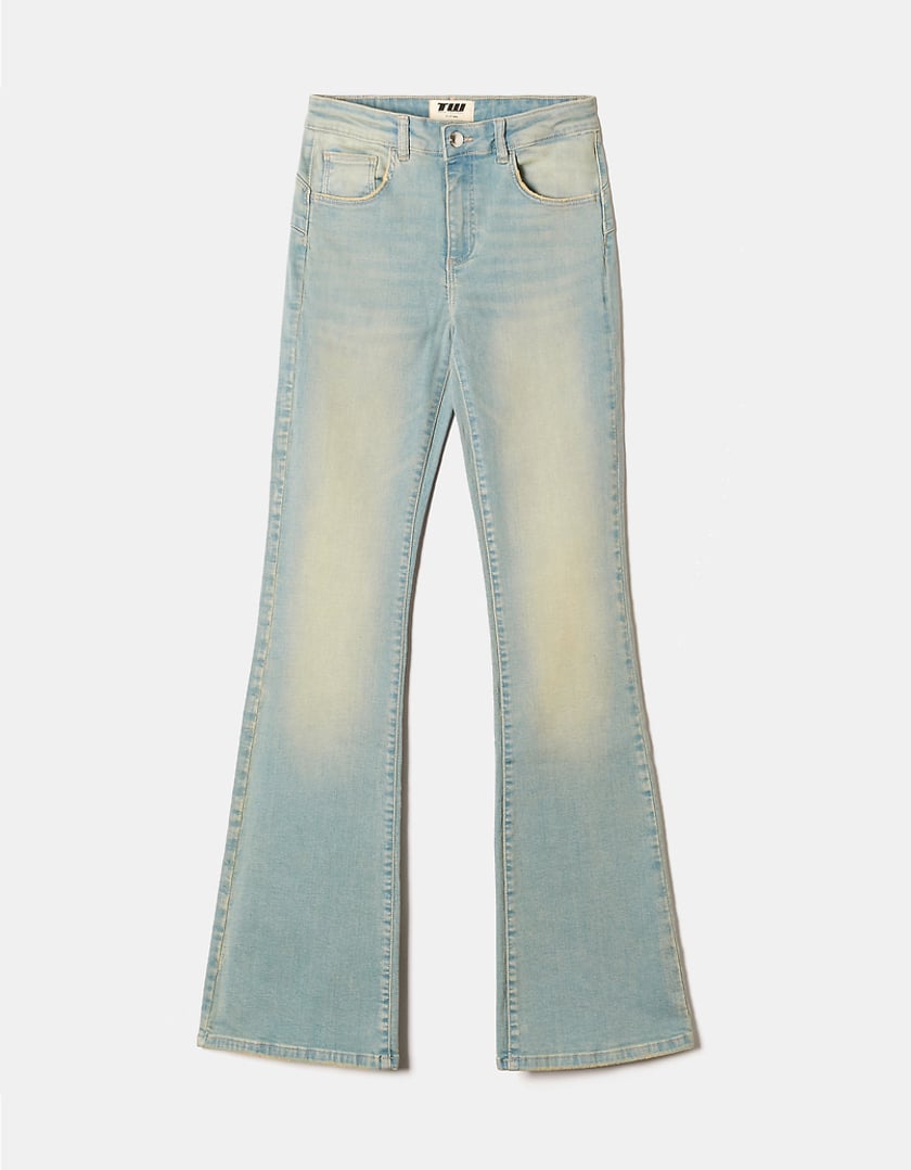 Ladies Push Up Mid Waist Flare Jeans-Ghost Front View