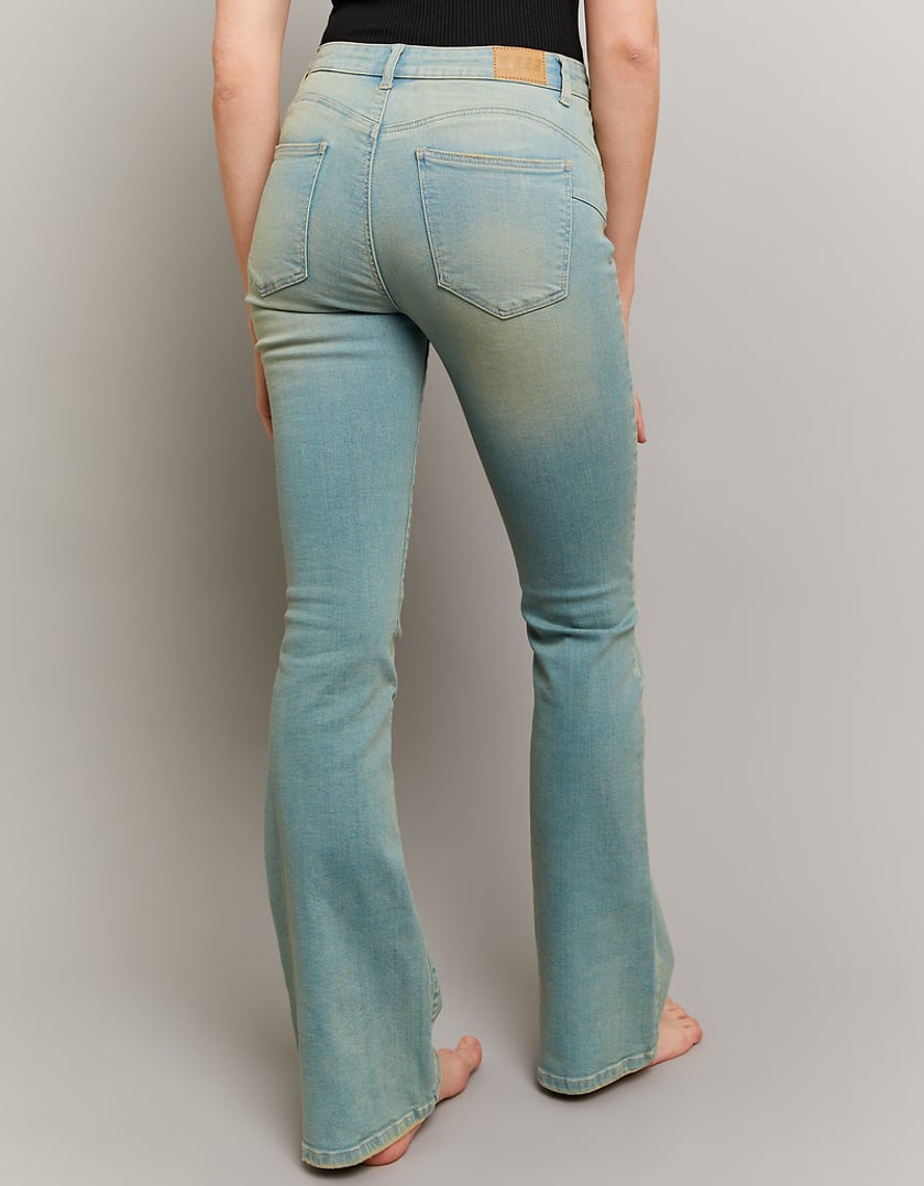 Ladies Push Up Mid Waist Flare Jeans-Model Back View