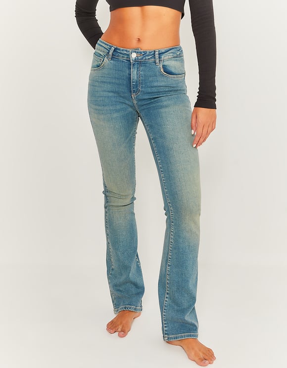 Ladies Mid Waist Push Up Flare Jeans-Front View