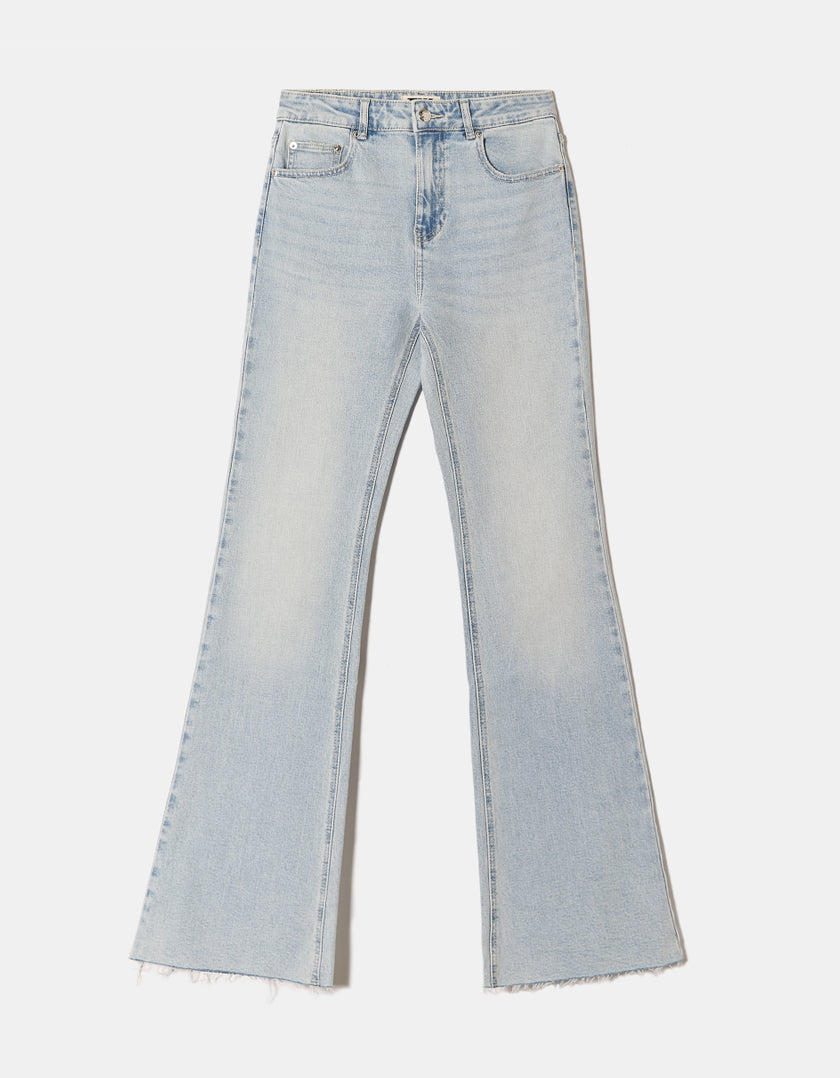 Ladies Bleached Flare Jeans-Front View