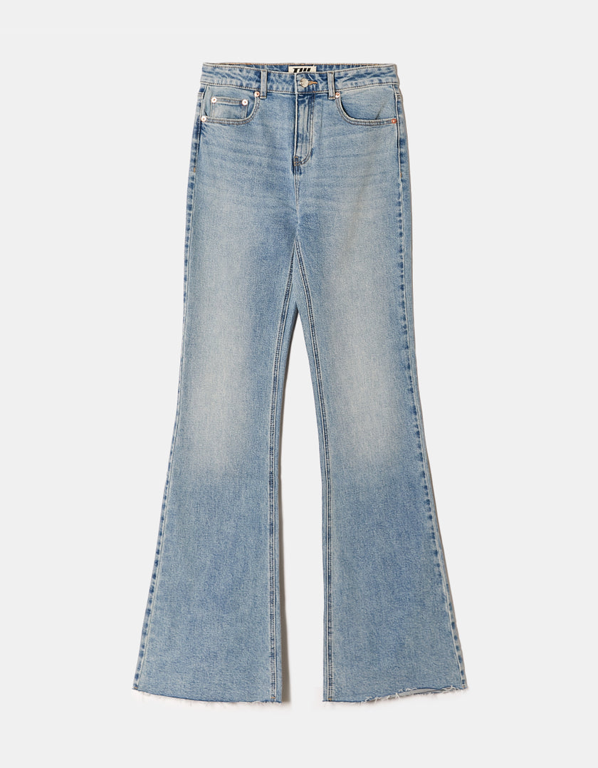 Ladies Flare Jeans With Light Wash-Front View