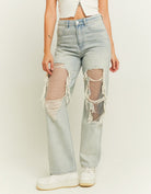 Tally Weijl Light Stone Wash Straight Jeans With Destroys BLUE front view