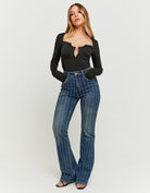 Tally Weijl High Waist Comfort Stretch Flare Jeans With Strass BLUE model front view