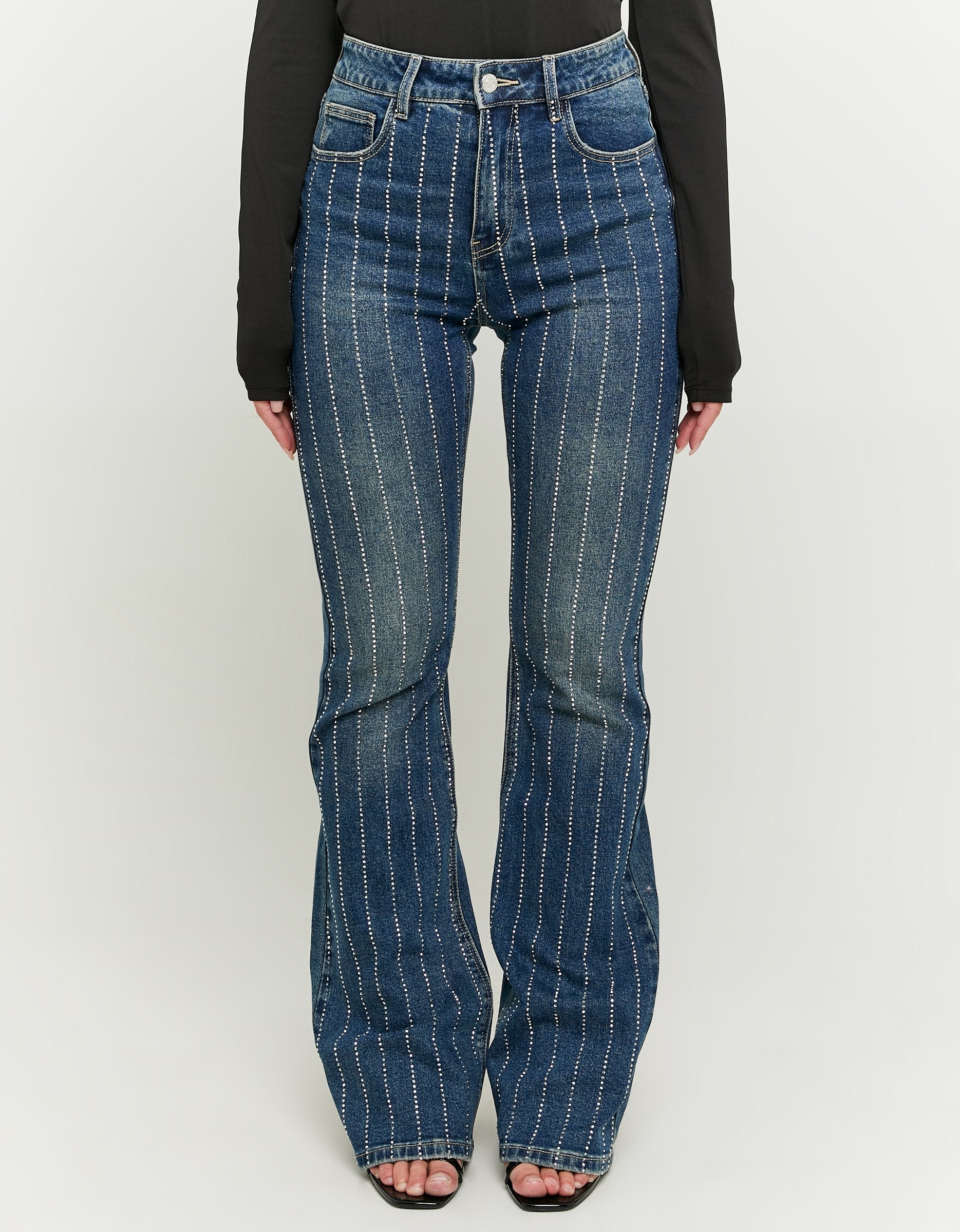 Tally Weijl High Waist Comfort Stretch Flare Jeans With Strass BLUE front view
