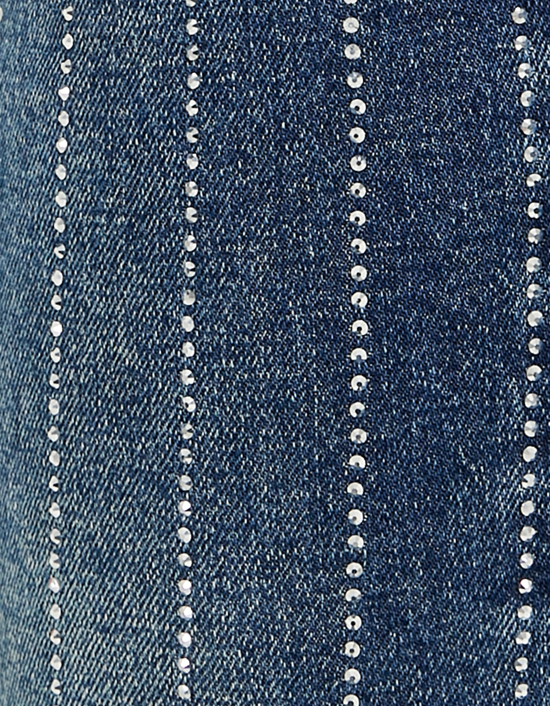 Ladies High Waist Comfort Stretch Flare Jeans With Strass-Close Up View