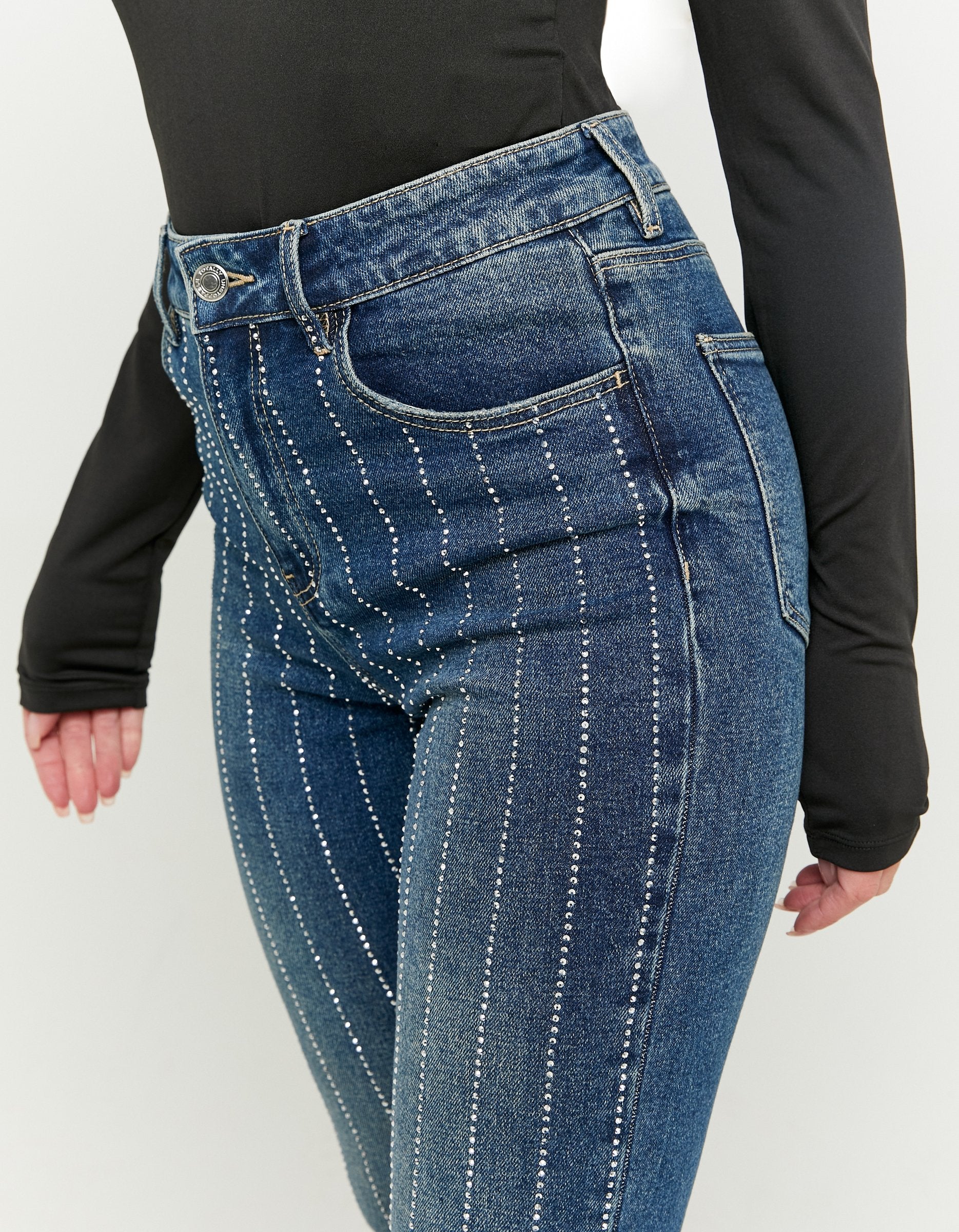 Tally Weijl High Waist Comfort Stretch Flare Jeans With Strass BLUE back view