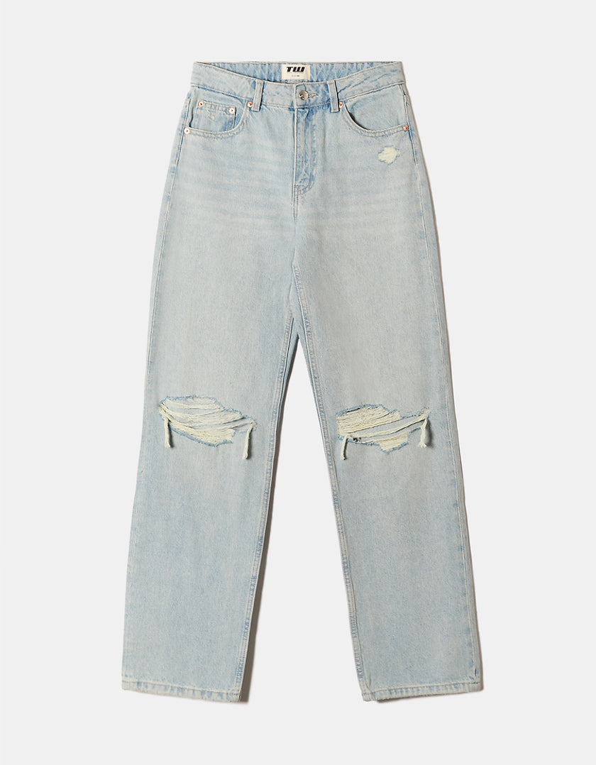 High Waist Straight Leg Blue Jeans