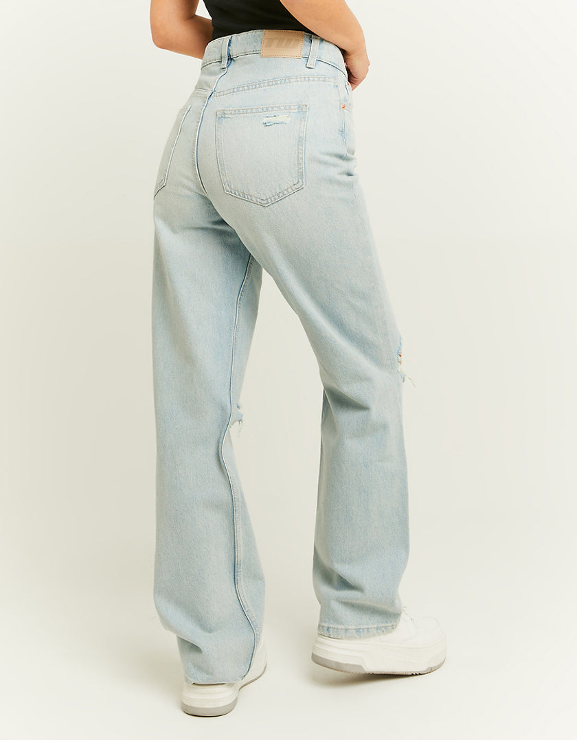 Ladies High Waist Straight Leg Blue Jeans-Back View