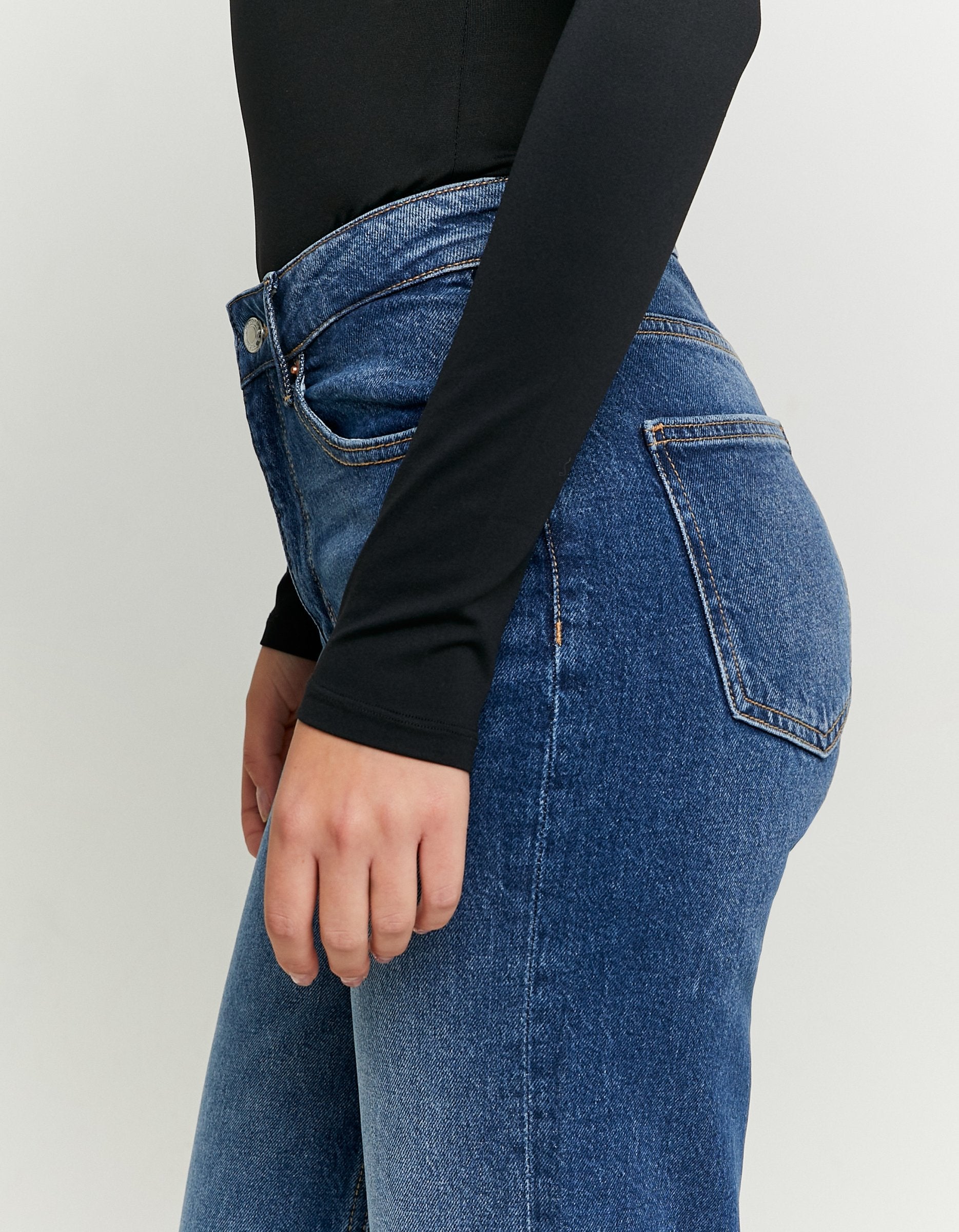 Ladies High Waist Straight Leg Jeans-Side View