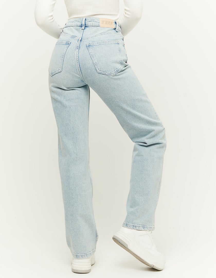 Ladies High Waist Straight Leg Jeans-Model Back View