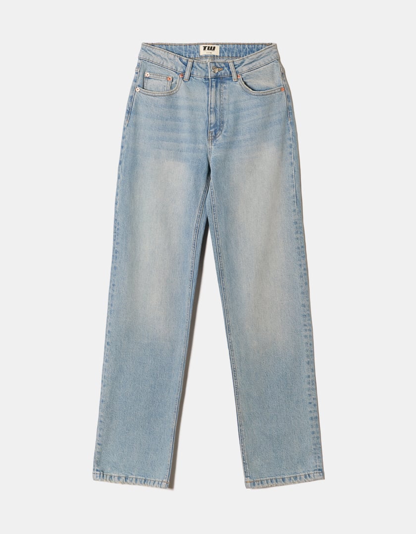 High Waist Straight Leg Blue Jeans