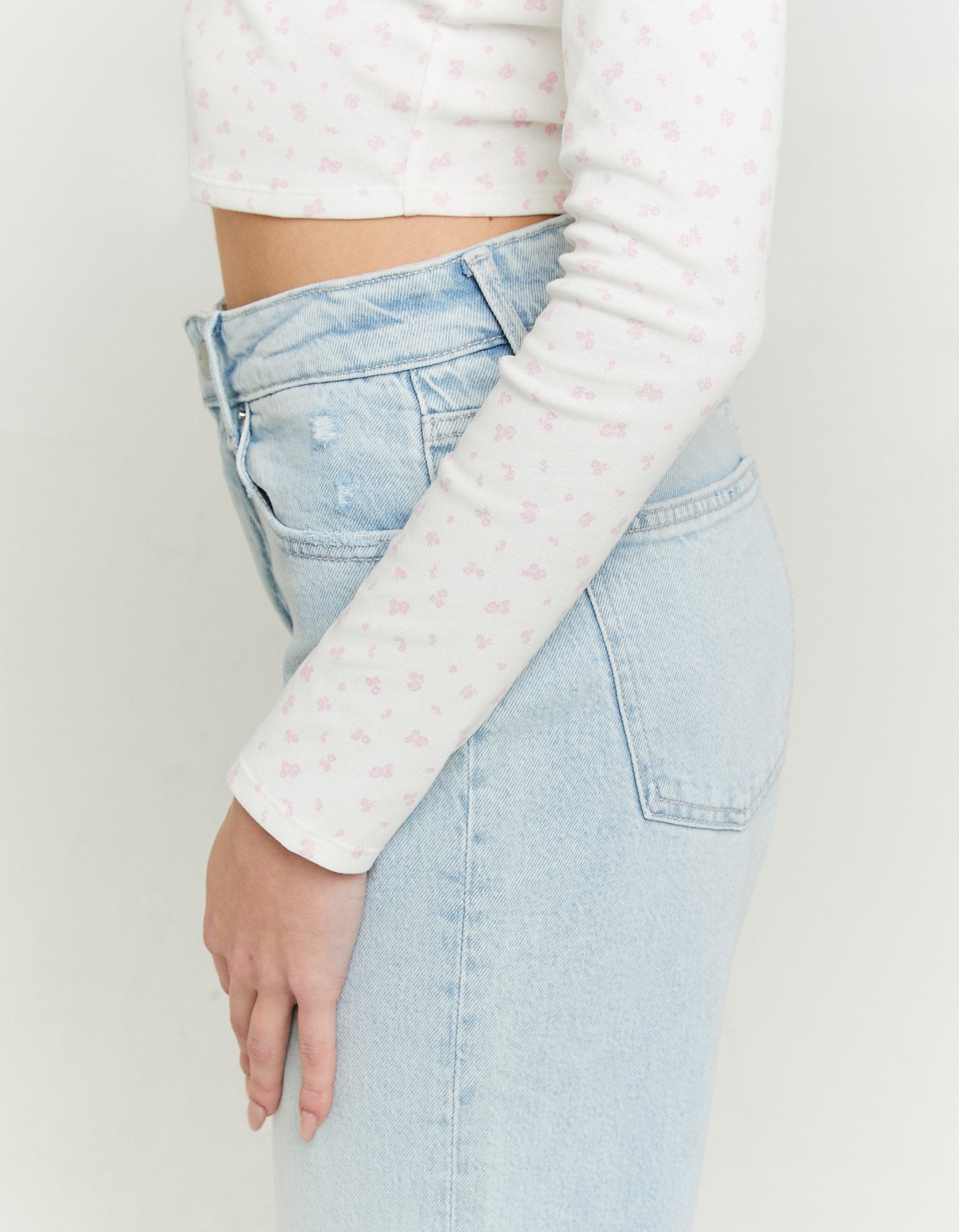 Tally Weijl High Waist Straight Leg Blue Denim Jeans Blue back view